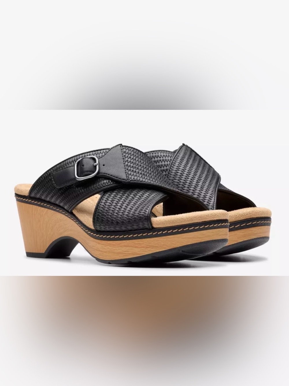 Clark's Black Clog Wedge Seannah Nora 8